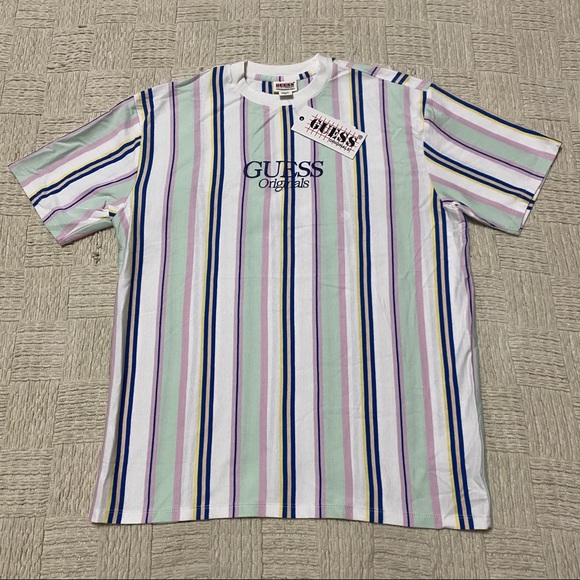 GUESS Originals Pacsun Gibson Stripe T-Shirt Short Sleeve XS,S,M NWT Embroidered